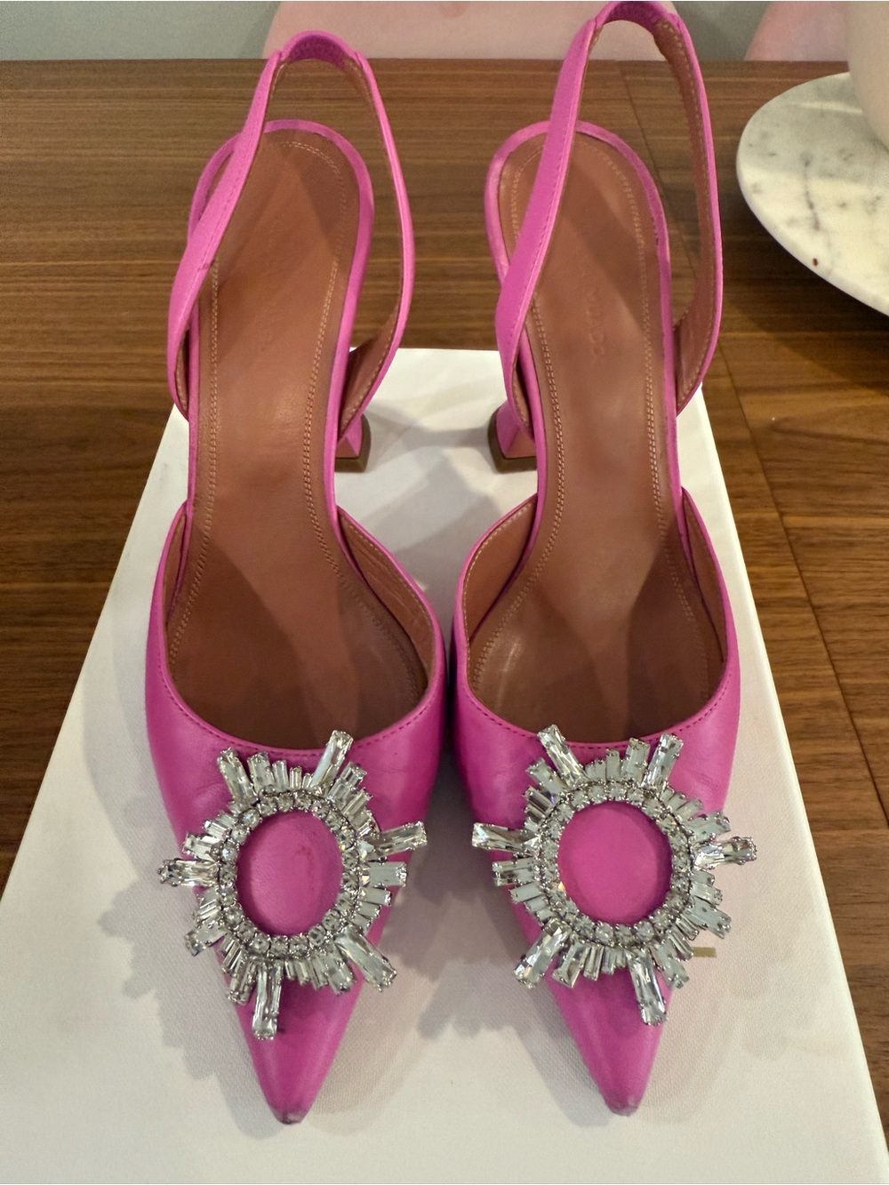 Amina Muaddi Begum Slingback Heels - Napa AM Pink